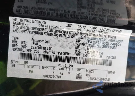 2013 Ford Focus St из США, поврежденный, VIN 1FADP3L90DL249501